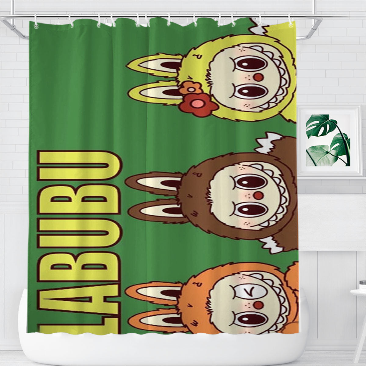 Trio Labubu Bathroom Shower Curtain Fabric Waterproof | 66 X 72 Inch