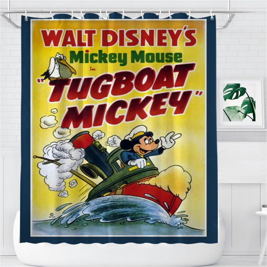 Personalized Tugboat Mickey Classic Poster Shower Curtain Farmhouse Bathroom Decor