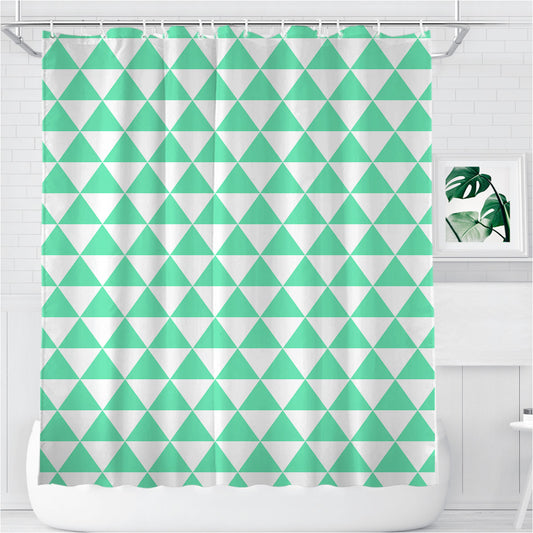 Personalized Turquoise And White Triangle Shape Pattern Geometric Art Prints Shower Curtain Farmhouse Bathroom Decor