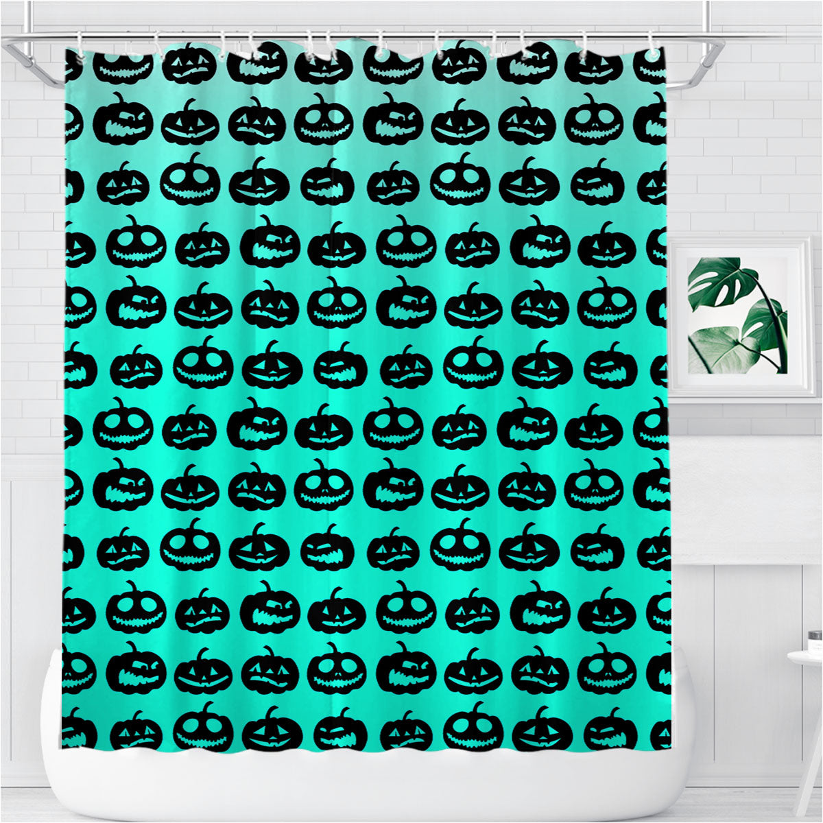 Turquoise Pumpkins Pattern Silhouette Collections Bathroom Shower Curtain Fabric Waterproof | 66 X 72 Inch