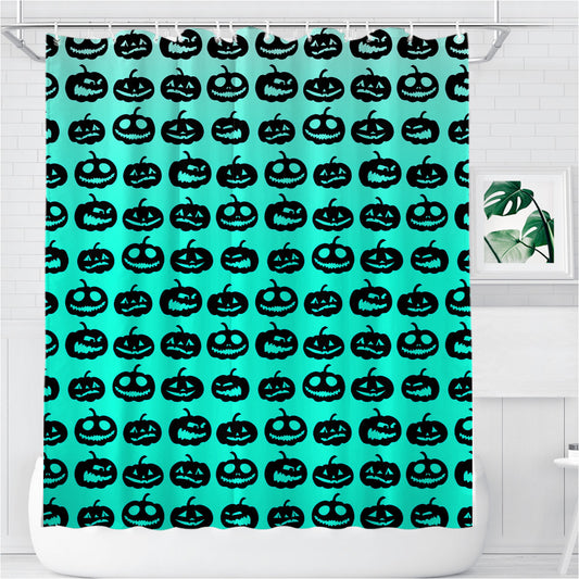 Personalized Turquoise Pumpkins Pattern Silhouette Collections Shower Curtain Farmhouse Bathroom Decor