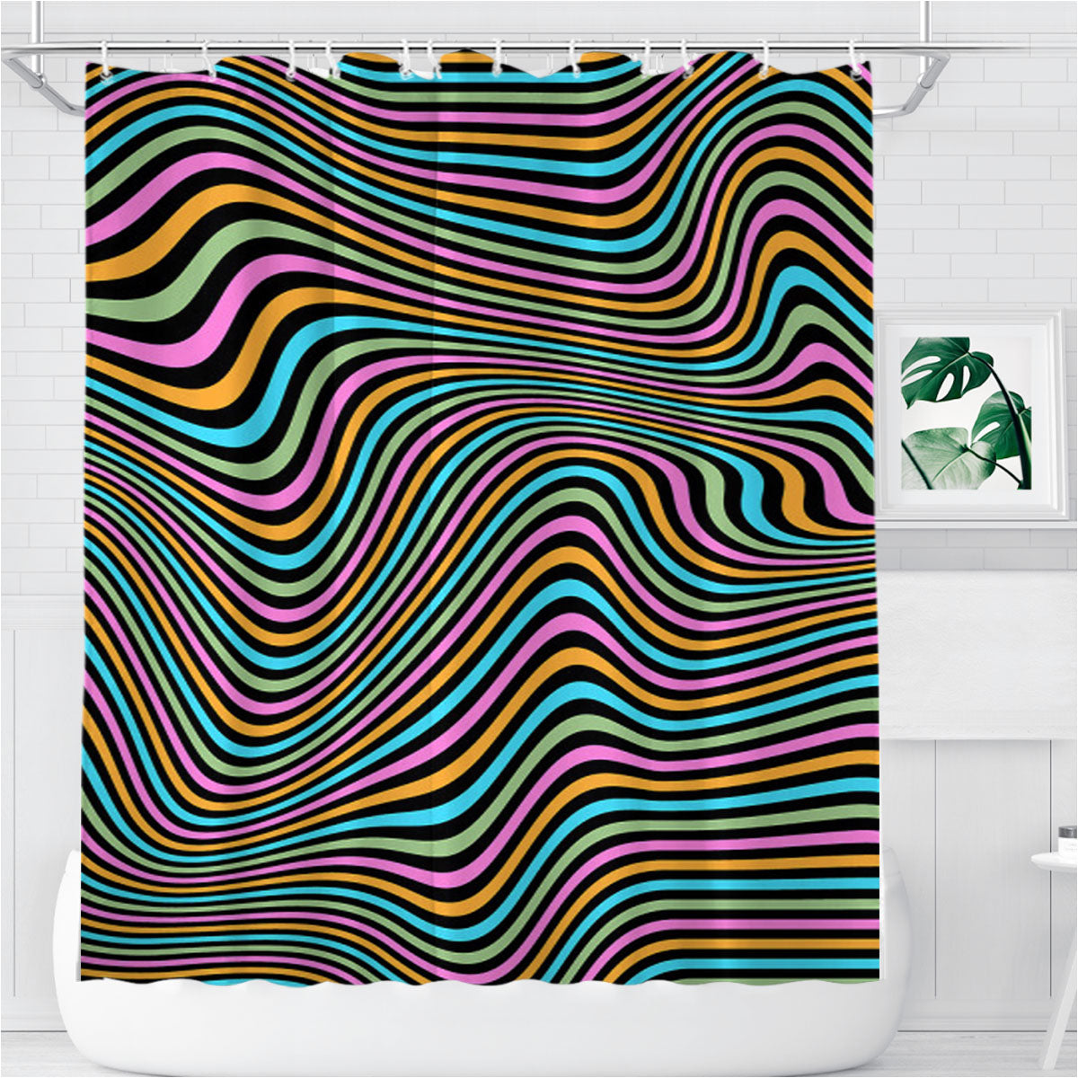 Tyler Spangler Abstract Color Shape Illusions Minimalist Wallpaper Bathroom Shower Curtain Fabric Waterproof | 66 X 72 Inch