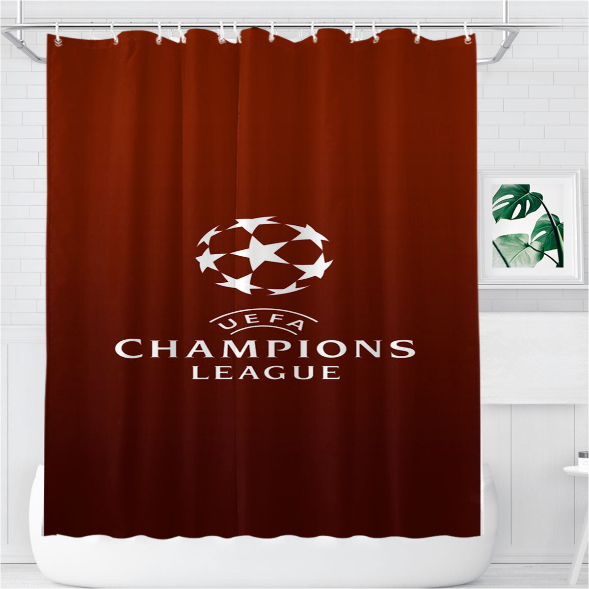 Uefa Champions League Football Logo Wallpaper Bathroom Shower Curtain Fabric Waterproof | 66 X 72 Inch