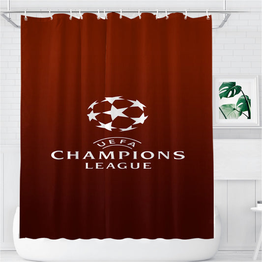 Personalized Uefa Champions League Football Logo Wallpaper Shower Curtain Farmhouse Bathroom Decor