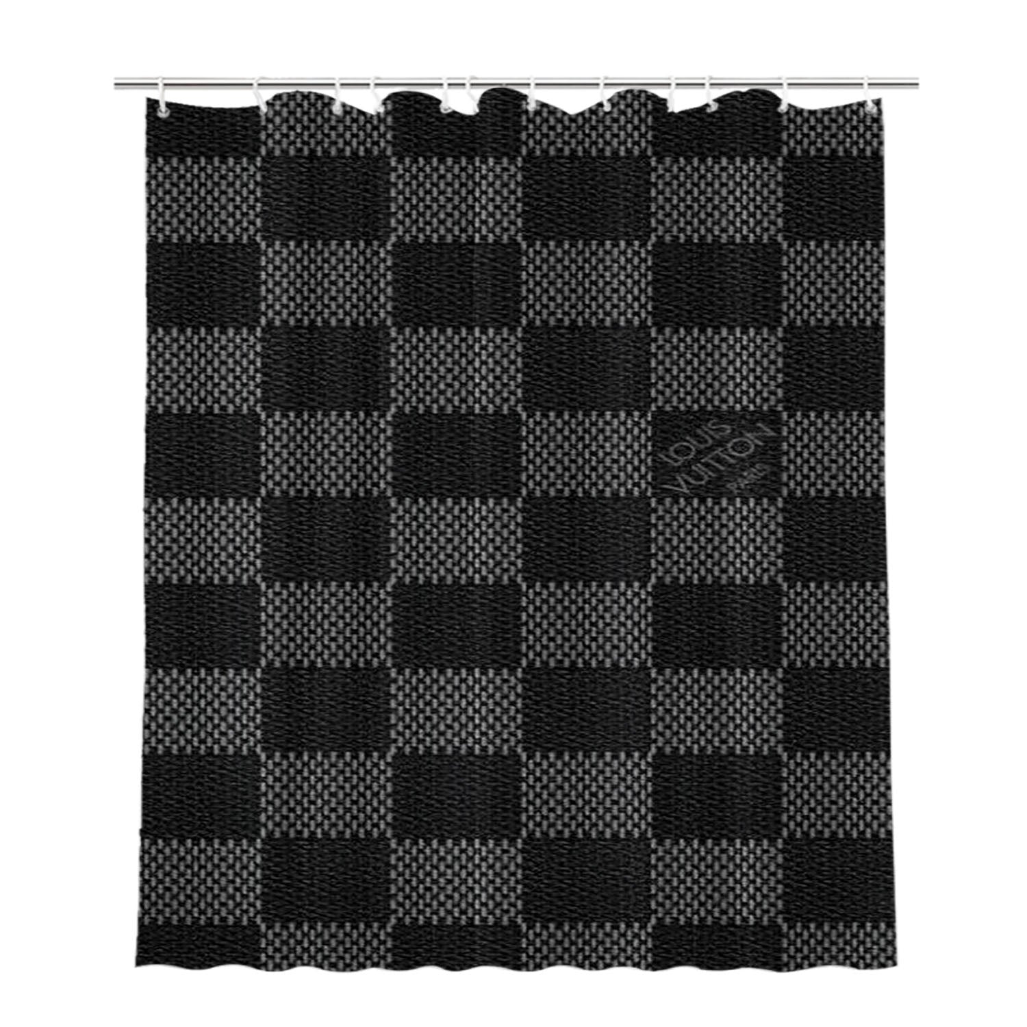 Black Louis Vuitton Damier Texture Bathroom Shower Curtain Fabric Waterproof | 66 X 72 Inch