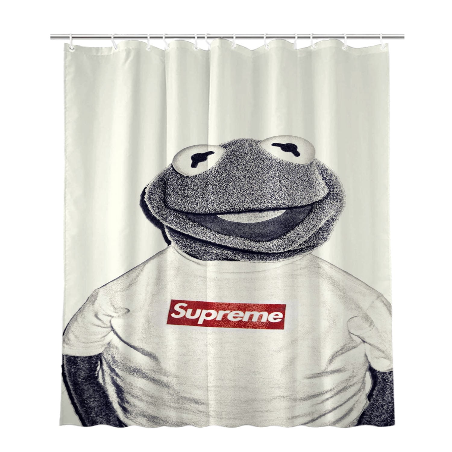 Black White Kermit Supreme Bathroom Shower Curtain Fabric Waterproof | 66 X 72 Inch