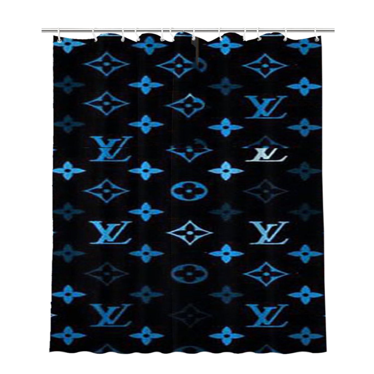 Blue Louis Vuitton Bathroom Shower Curtain Fabric Waterproof | 66 X 72 Inch