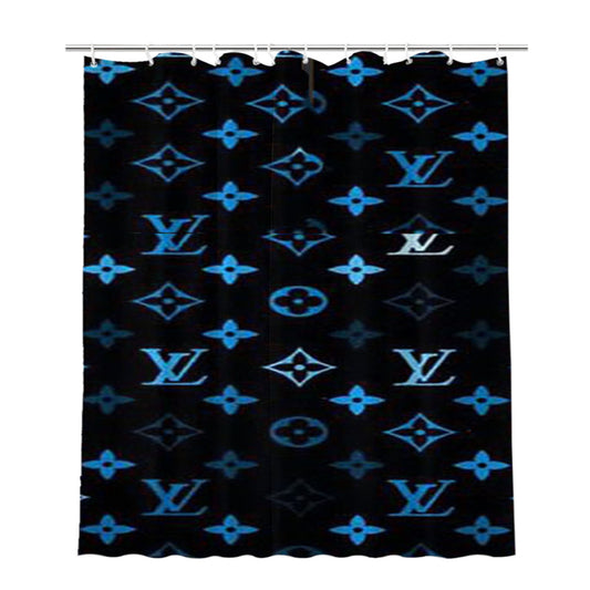 Blue Louis Vuitton Bathroom Shower Curtain Fabric Waterproof