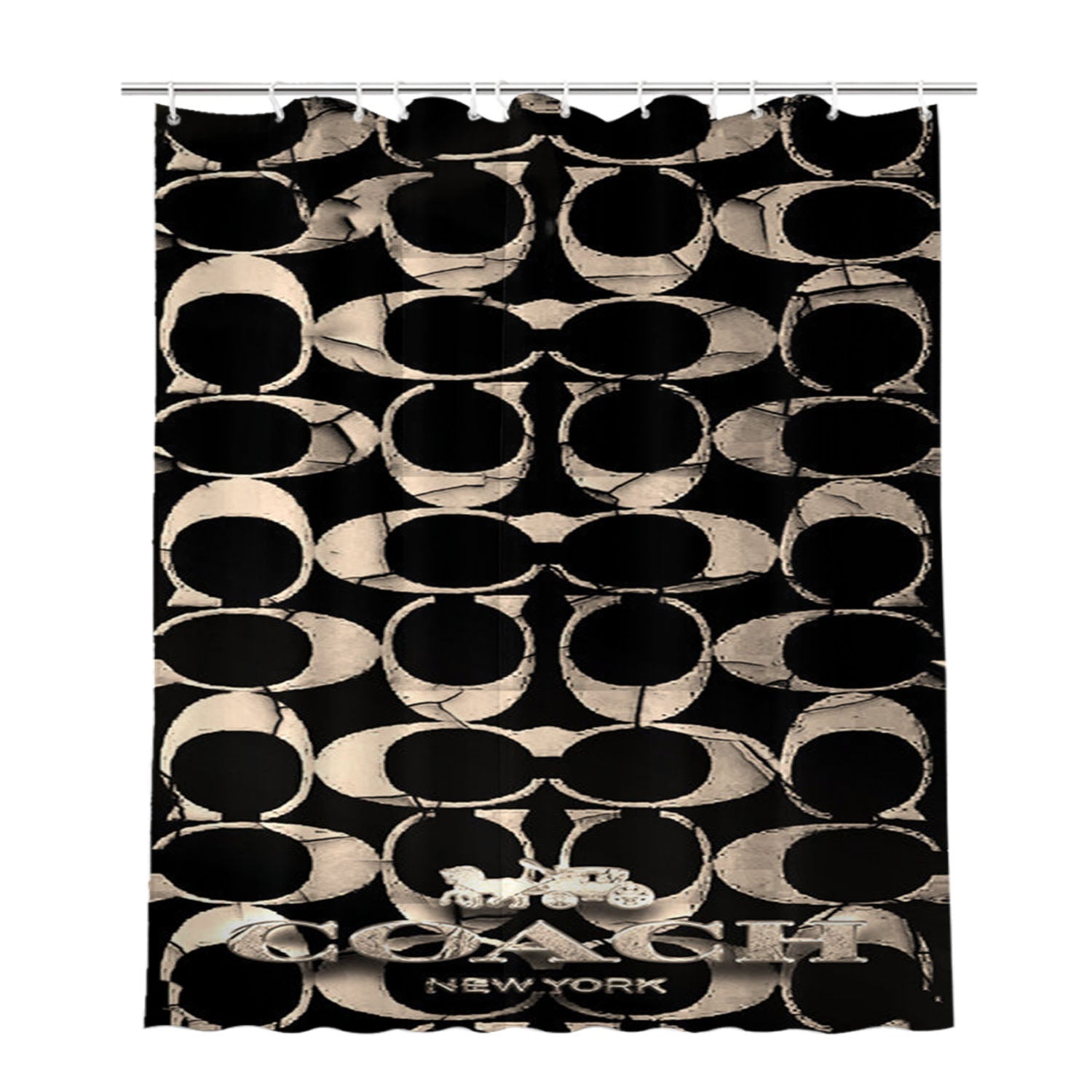 Coach Black New 889 Bathroom Shower Curtain Fabric Waterproof | 66 X 72 Inch