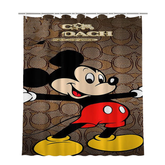 Personalized Coach Brown Mickey Mouse 2 Shower Curtain Farmhouse Bathroom Decor