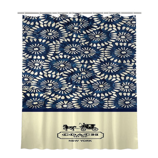 Coach New York Blue Floral Batik Bathroom Shower Curtain Fabric Waterproof