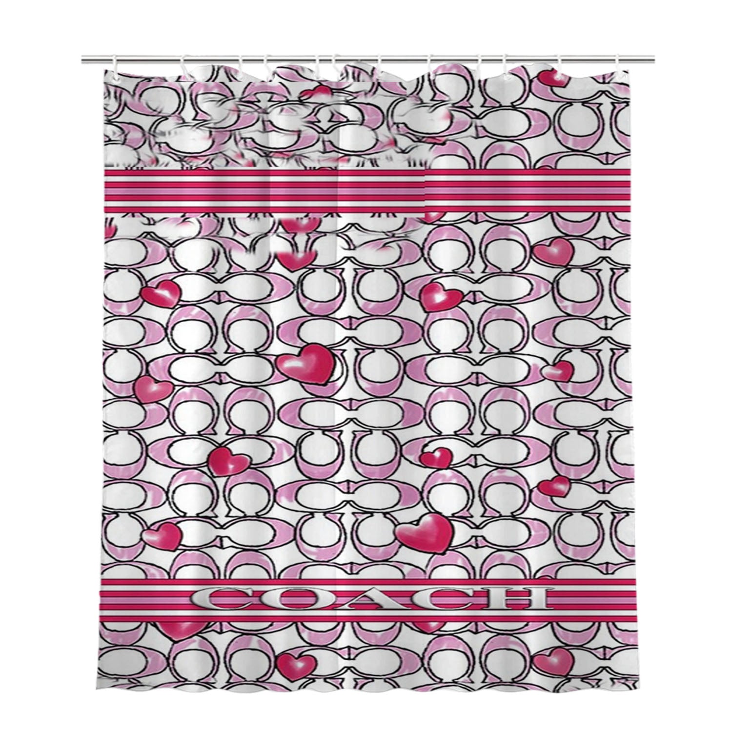 Coach Pink Bathroom Shower Curtain Fabric Waterproof | 66 X 72 Inch