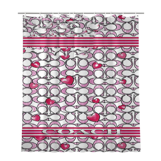Coach Pink Bathroom Shower Curtain Fabric Waterproof