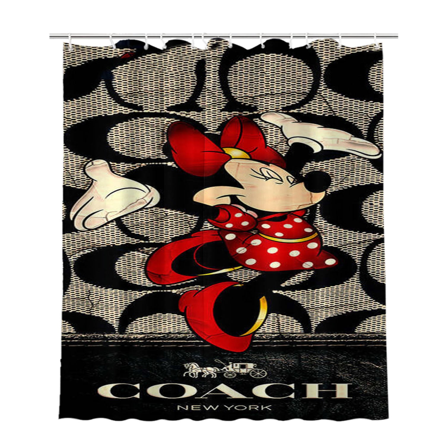 Happy Coach Minnie Mouse Happy Bathroom Shower Curtain Fabric Waterproof | 66 X 72 Inch