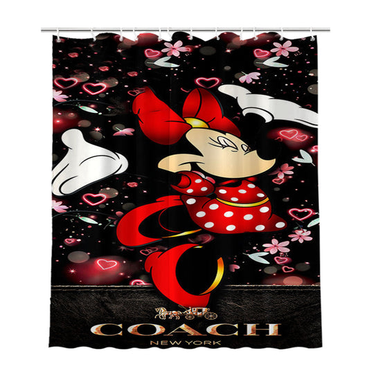 Happy Minni Mouse Coach Flowers Bathroom Shower Curtain Fabric Waterproof