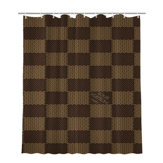 Louis Vuitton Brown Bathroom Shower Curtain Fabric Waterproof
