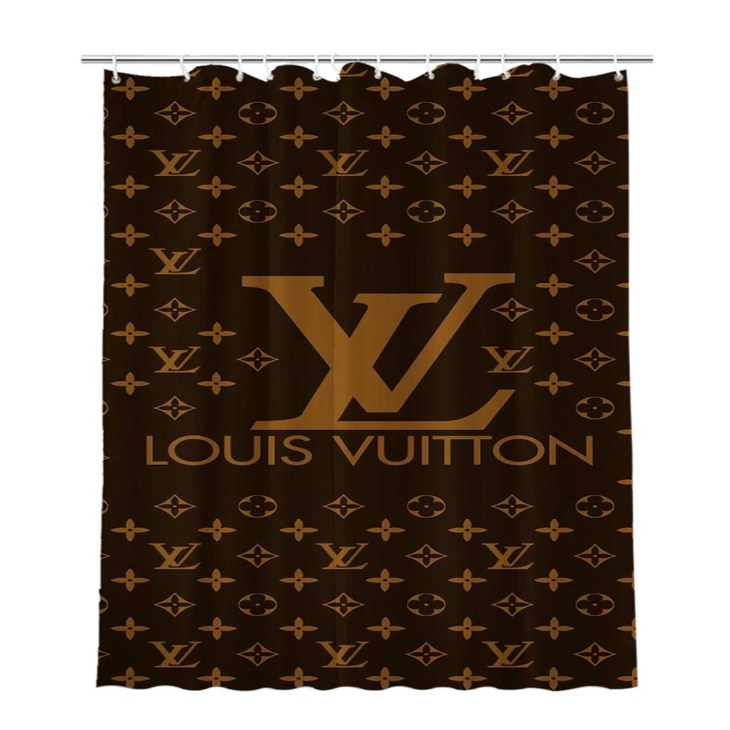 Louis Vuitton Brown Pattern Bathroom Shower Curtain Fabric Waterproof | 66 X 72 Inch