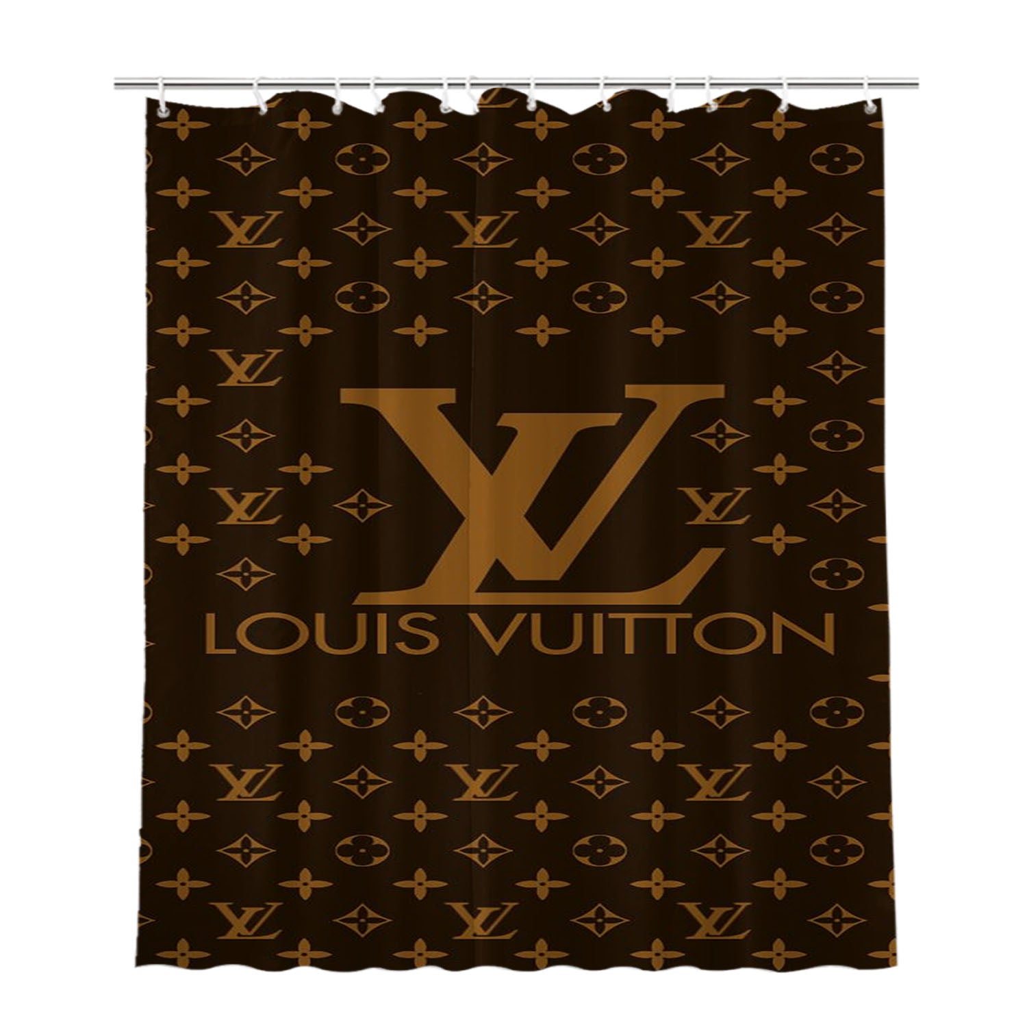 Louis Vuitton Brown Pattern Bathroom Shower Curtain Fabric Waterproof | 66 X 72 Inch