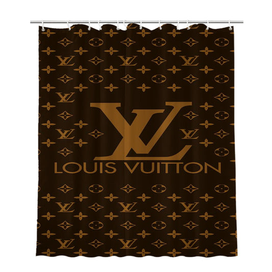Louis Vuitton Brown Pattern Bathroom Shower Curtain Fabric Waterproof