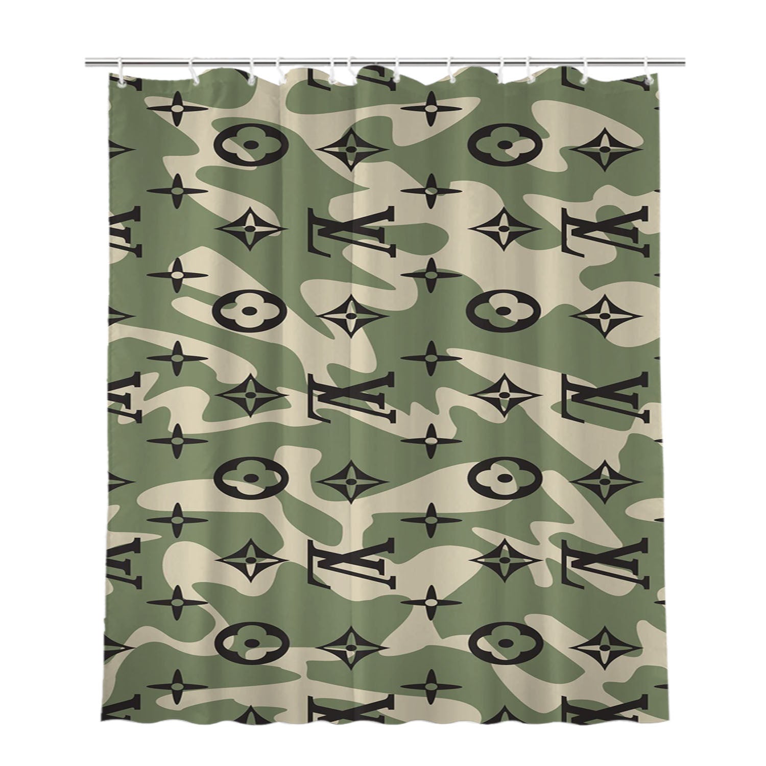 Louis Vuitton Camo Bathroom Shower Curtain Fabric Waterproof | 66 X 72 Inch