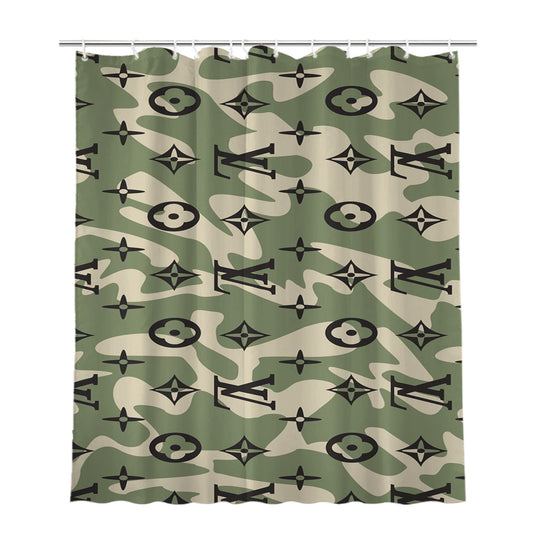 Louis Vuitton Camo Bathroom Shower Curtain Fabric Waterproof