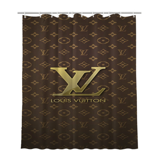 Louis Vuitton Designer Label Logos Patterns Bathroom Shower Curtain Fabric Waterproof