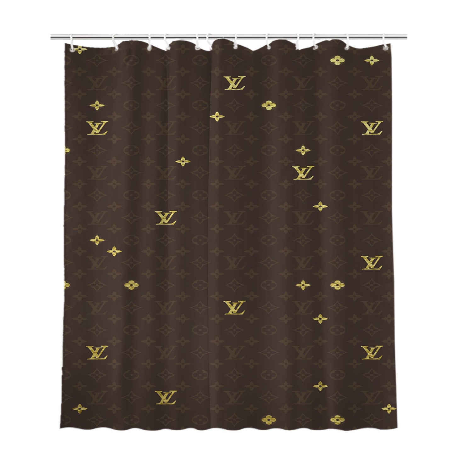 Louis Vuitton Gold Bathroom Shower Curtain Fabric Waterproof | 66 X 72 Inch