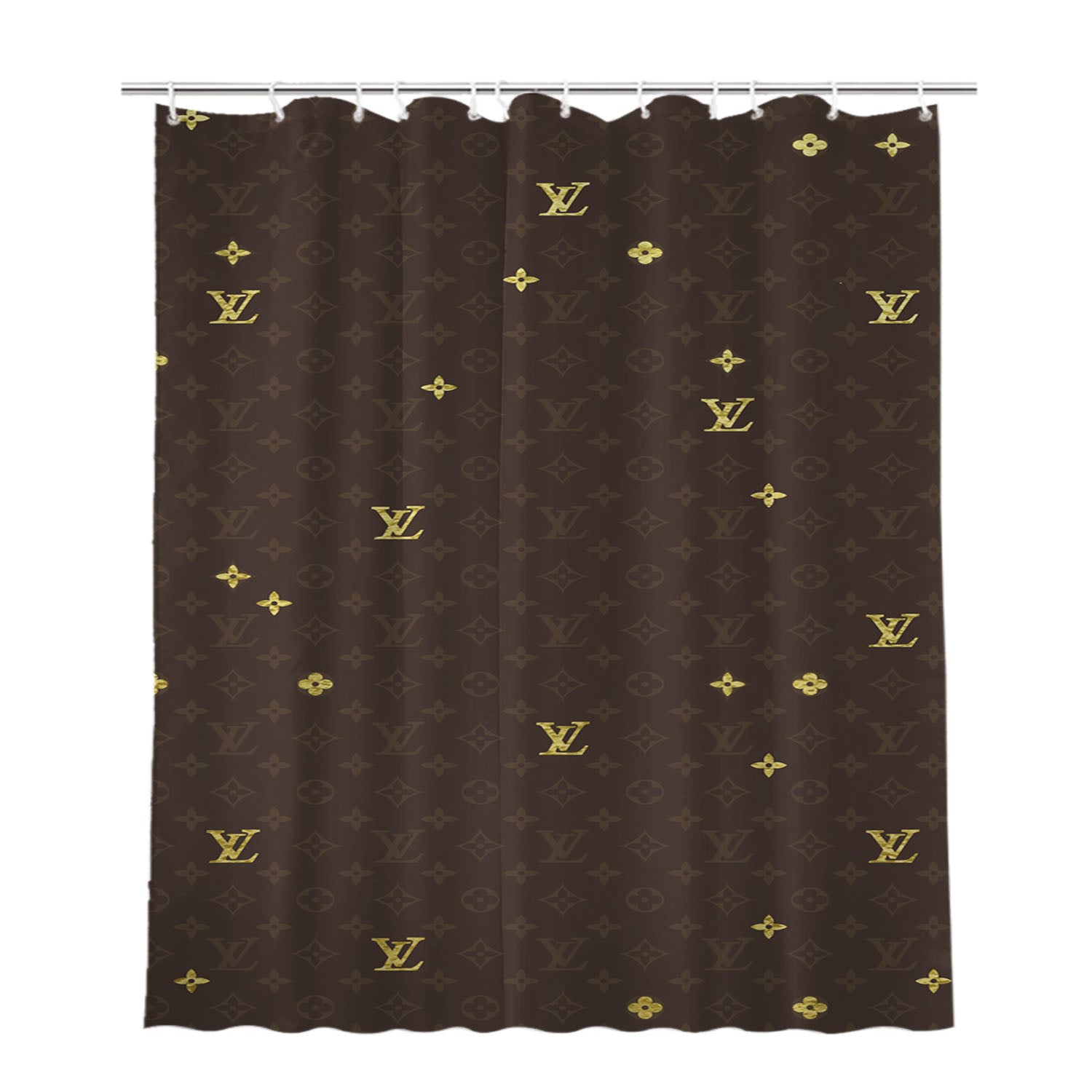 Louis Vuitton Gold Bathroom Shower Curtain Fabric Waterproof | 66 X 72 Inch