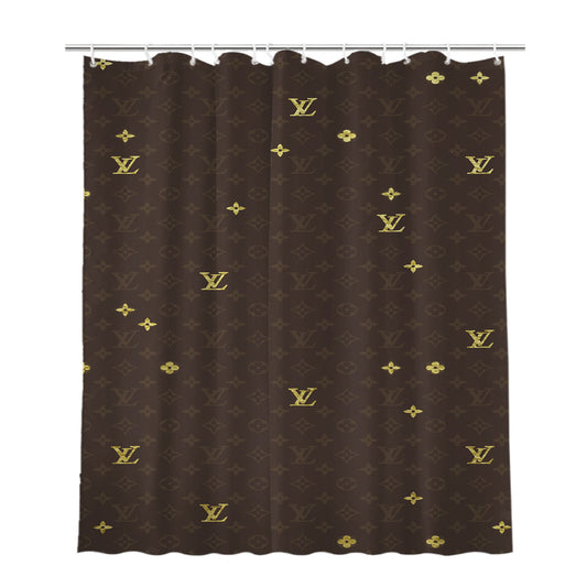 Louis Vuitton Gold Bathroom Shower Curtain Fabric Waterproof