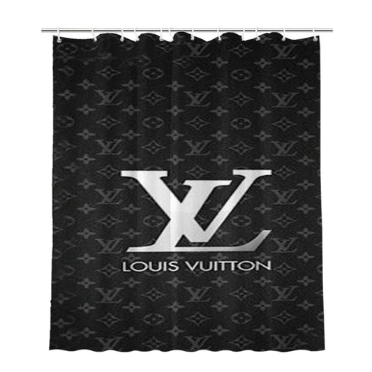 Louis Vuitton Grey Logo Bathroom Shower Curtain Fabric Waterproof
