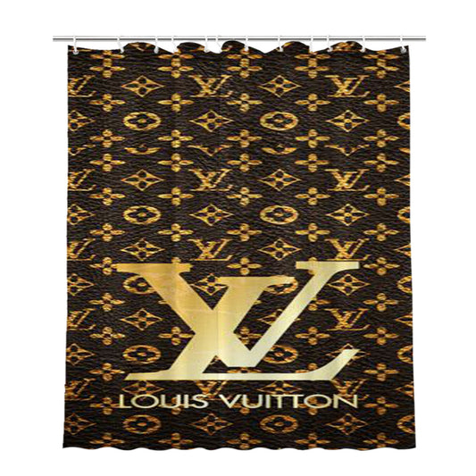 Louis Vuitton Logo Gold Bathroom Shower Curtain Fabric Waterproof