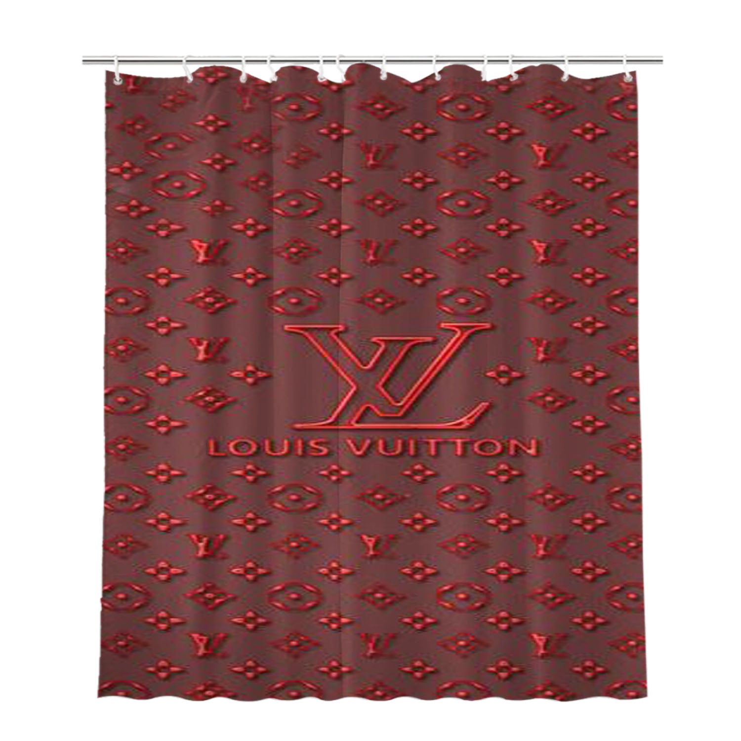 Louis Vuitton Maroon Bathroom Shower Curtain Fabric Waterproof | 66 X 72 Inch