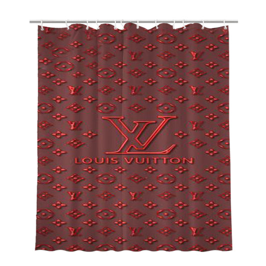 Louis Vuitton Maroon Bathroom Shower Curtain Fabric Waterproof