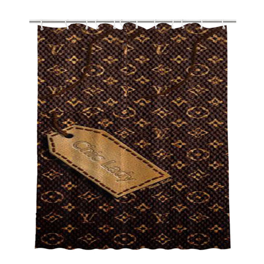 Louis Vuitton Paper Tag Bathroom Shower Curtain Fabric Waterproof