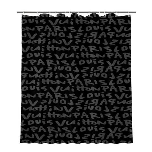 Louis Vuitton Paris Full Text Bathroom Shower Curtain Fabric Waterproof