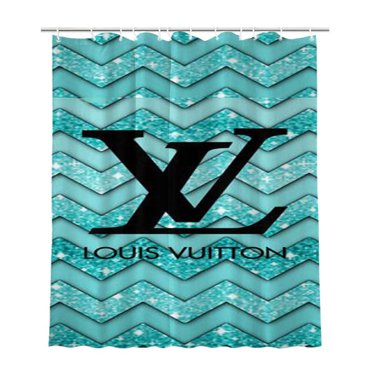 Louis Vuitton Sky Blue Chevron Bathroom Shower Curtain Fabric Waterproof