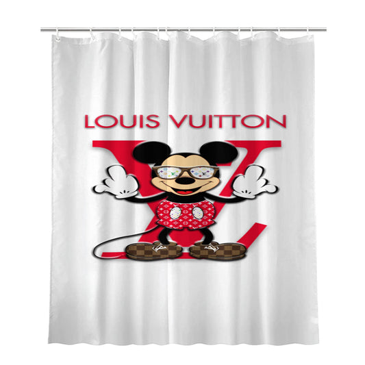 Mickey Louis Vuitton White Bathroom Shower Curtain Fabric Waterproof