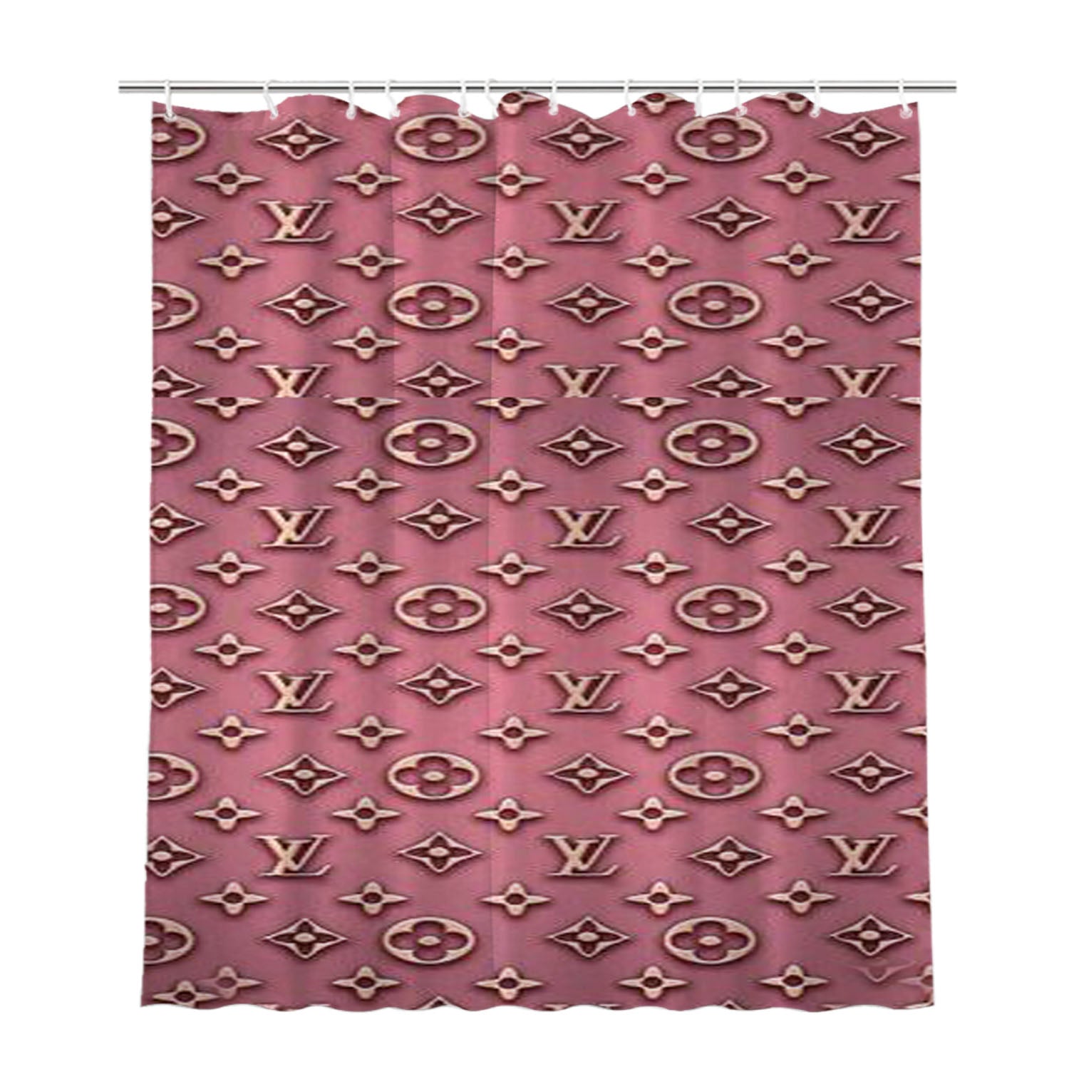 Pink Louis Vuitton Bathroom Shower Curtain Fabric Waterproof | 66 X 72 Inch