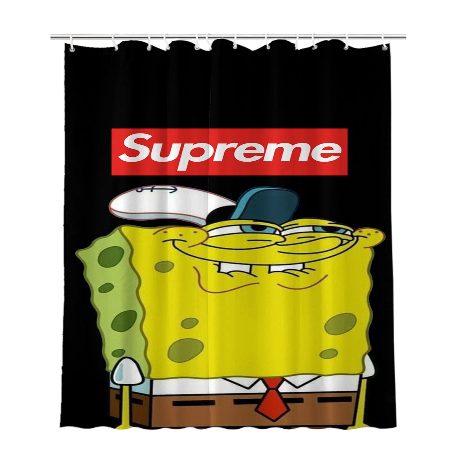 Spongebob Squarepants Meme Supreme Black Bathroom Shower Curtain Fabric Waterproof | 66 X 72 Inch
