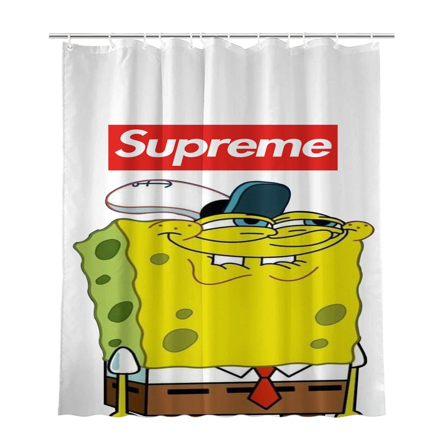 Spongebob Squarepants Meme Supreme White Bathroom Shower Curtain Fabric Waterproof | 66 X 72 Inch