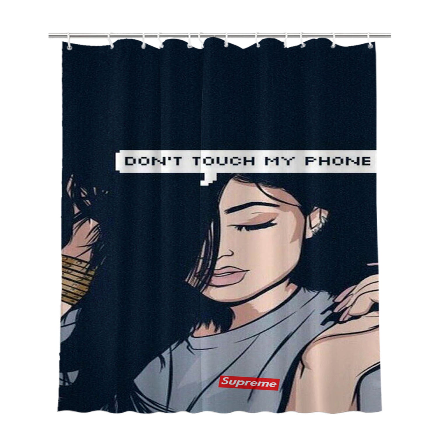 Supreme Dont Touch My Phone Bathroom Shower Curtain Fabric Waterproof | 66 X 72 Inch