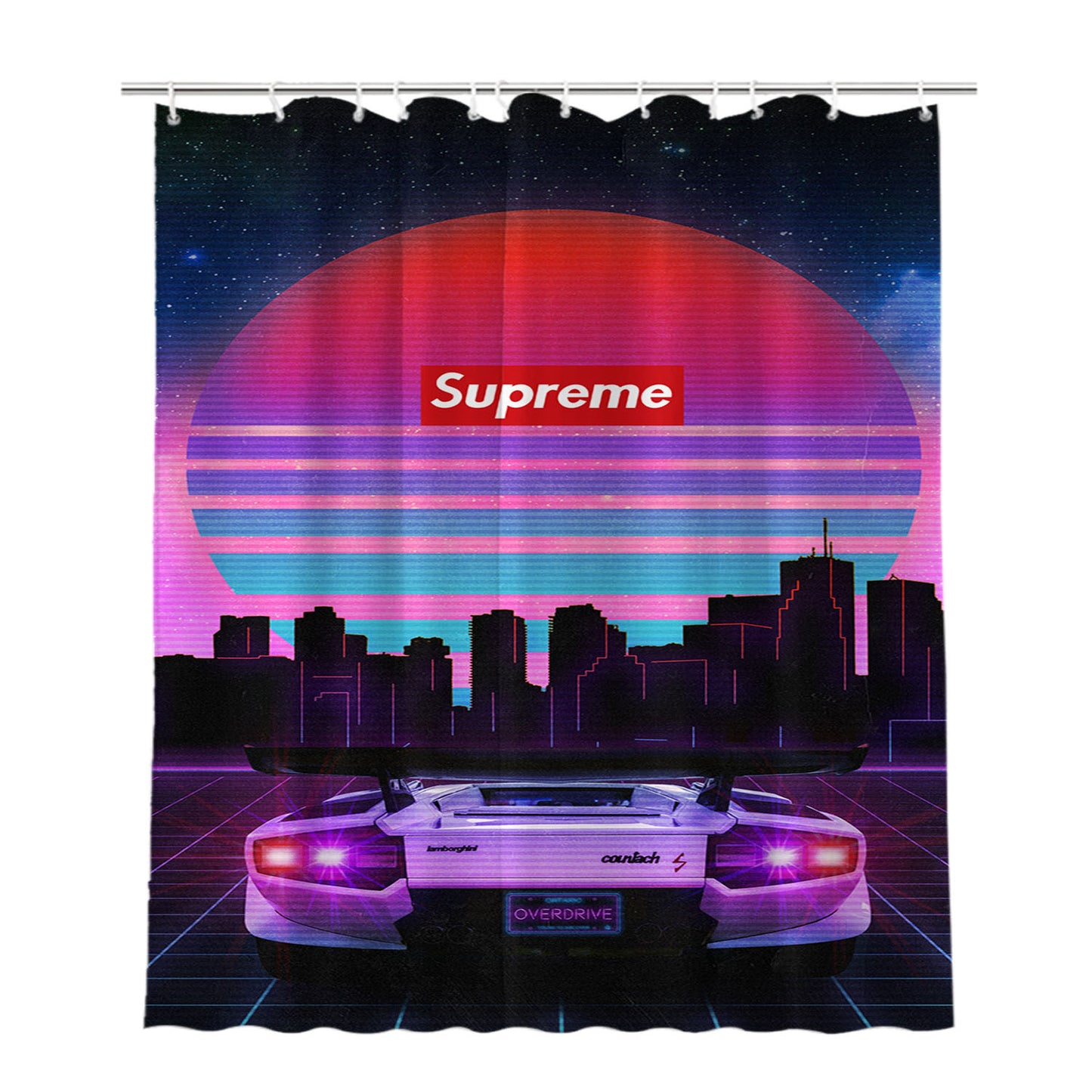 Supreme Retro Lamborghini Bathroom Shower Curtain Fabric Waterproof | 66 X 72 Inch