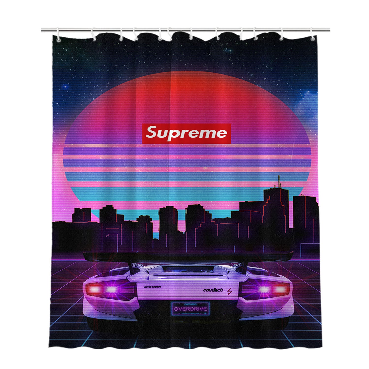 Supreme Retro Lamborghini Bathroom Shower Curtain Fabric Waterproof | 66 X 72 Inch