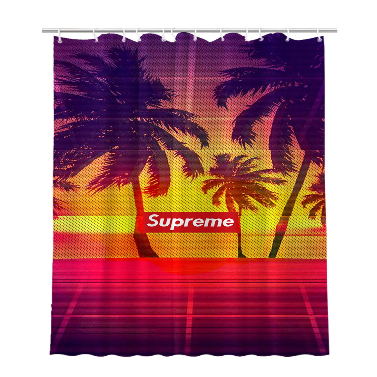 Supreme Retro Palm Bathroom Shower Curtain Fabric Waterproof | 66 X 72 Inch