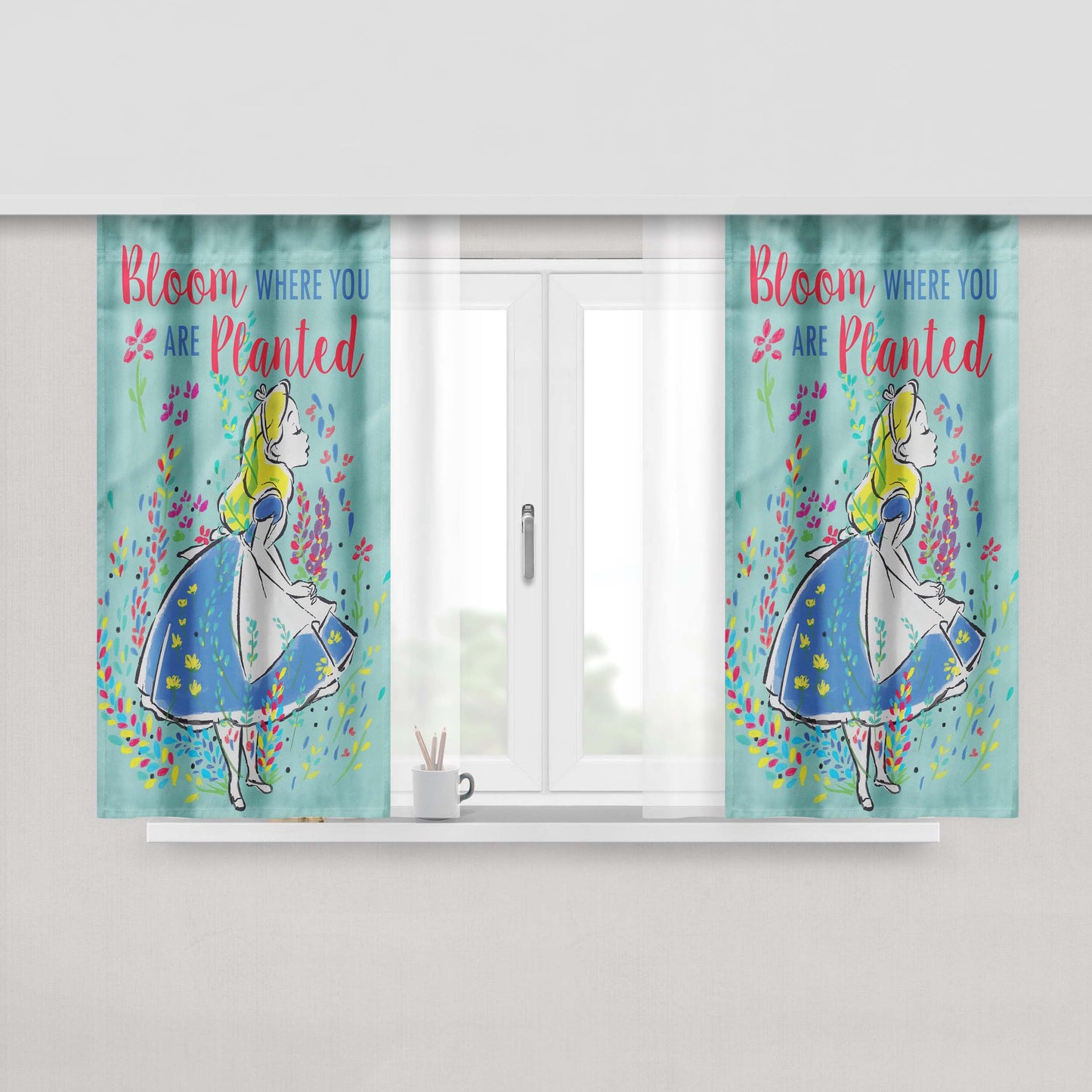 Alice In Wonderland Where You Are Planted Peach Skin Window Curtains