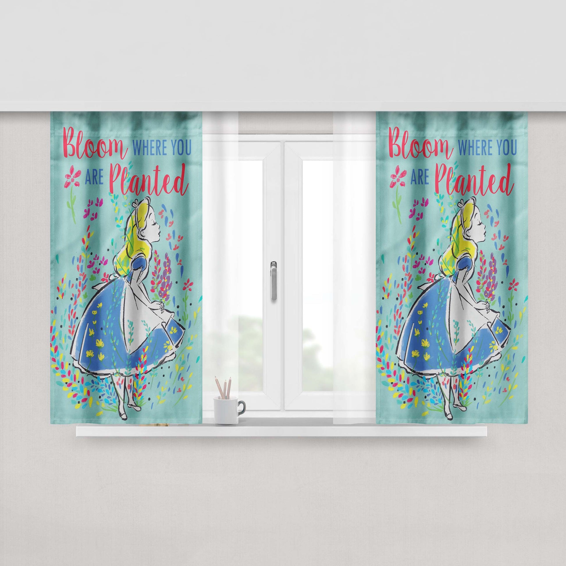 Alice In Wonderland Where You Are Planted Peach Skin Window Curtains