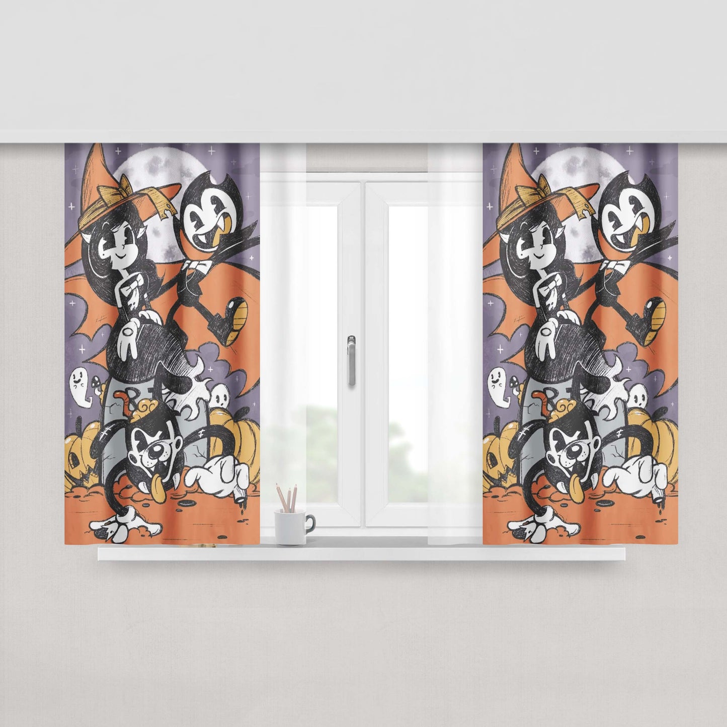Bendy And The Ink Machine Halloween Peach Skin Window Curtains
