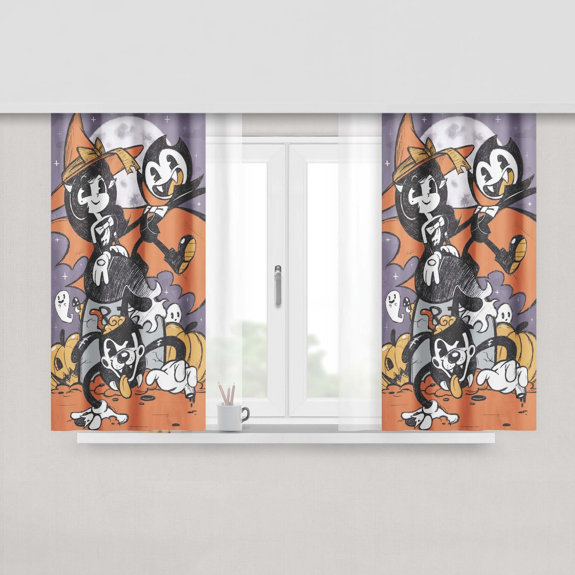 Bendy And The Ink Machine Halloween Peach Skin Window Curtains
