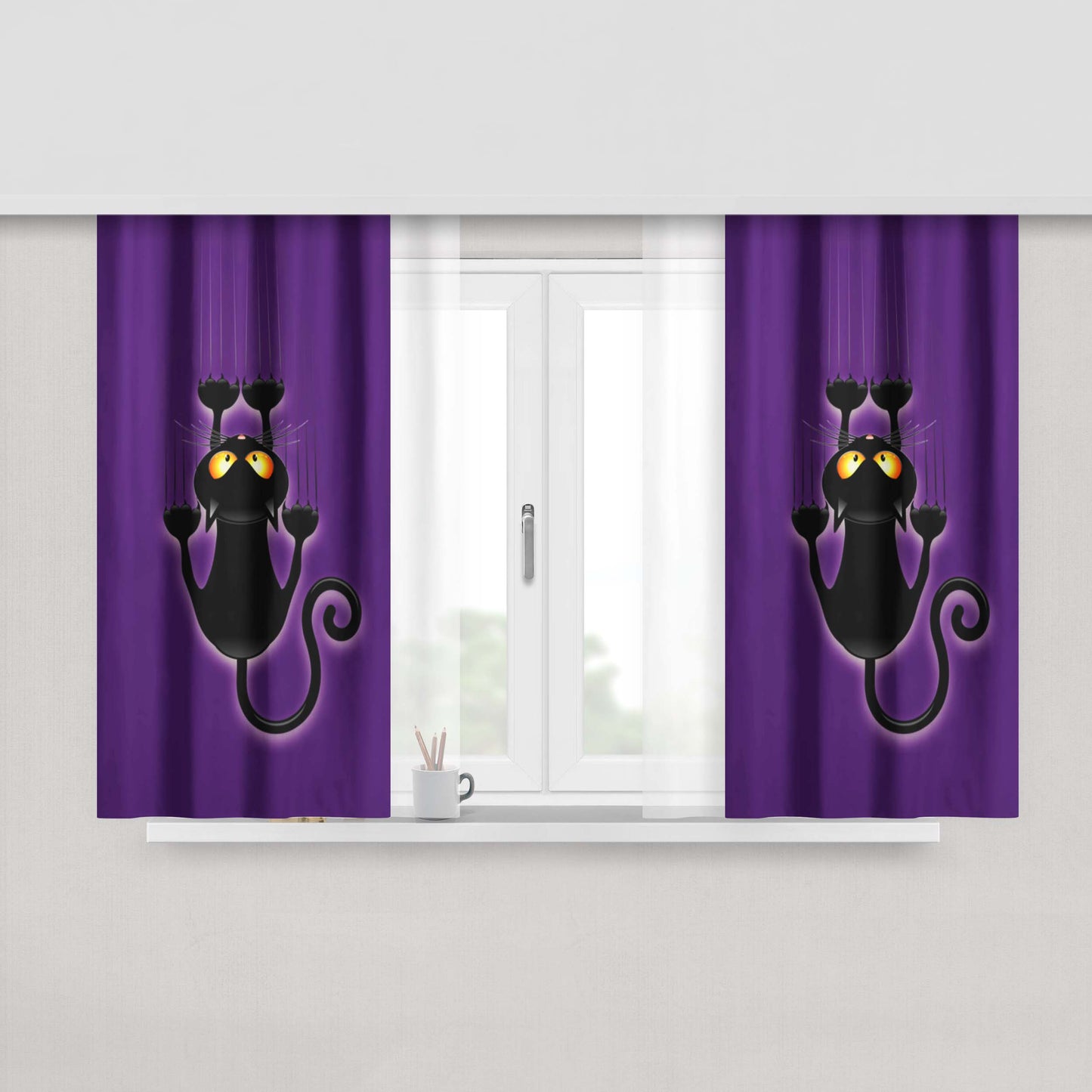 Black Halloween Cat Peach Skin Window Curtains