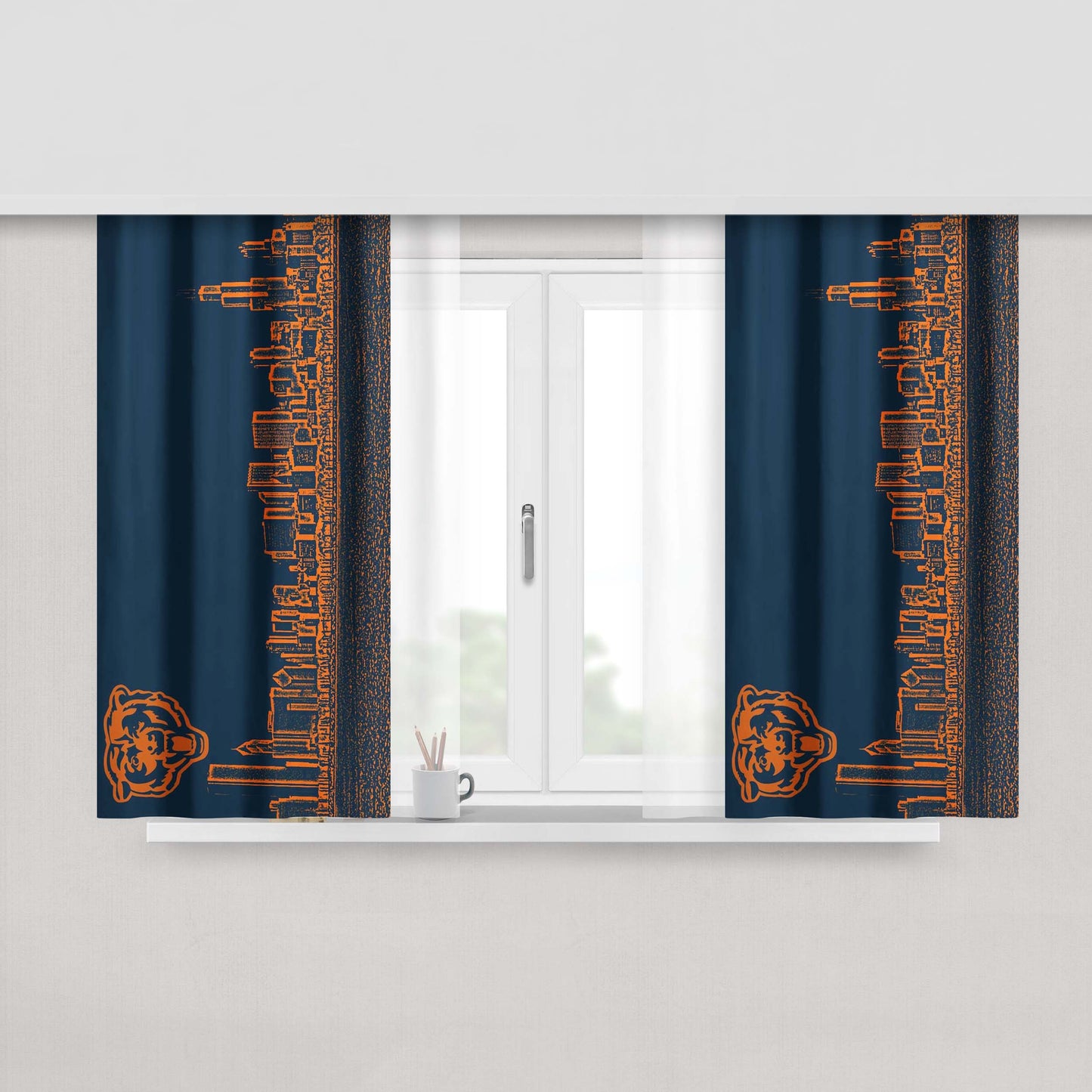 Blue Chicago Bear Peach Skin Window Curtains